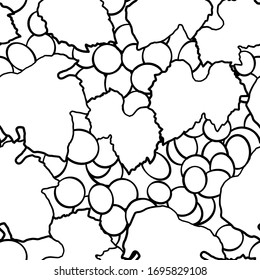 seamless pattern in black and white with grapes and leaves, wrapping paper, wallpaper ornament