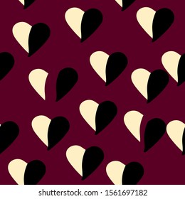 Seamless pattern with black and white heart. St Valentine day pattern