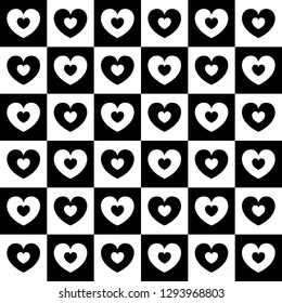 Seamless pattern. Black and white hearts. Vector illustration.