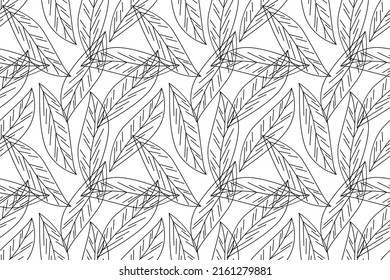 Seamless pattern of black and white herb. Monochrome leaves pattern. Design for greeting card, mother's day, wedding, birthday, textile, web, wallpaper, wrapping, print, holiday. Vector illustration.