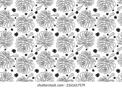 Seamless pattern of black and white herb. Monochrome leaves pattern. Design for greeting card, mother's day, wedding, birthday, textile, web, wallpaper, wrapping, print, holiday. Vector illustration.