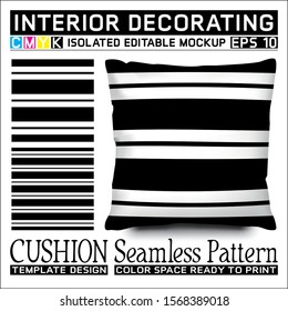 Seamless pattern black and white horizontal stripes with cushion mockup. Isolated and editable. CMYK color space ready to print. This pattern can also used for other.