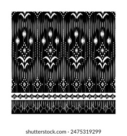 Seamless pattern black and white Ikat, Aztec, Folk, Argyle, Chevron, Damask design for textiles, curtain, carpet, floor and background.