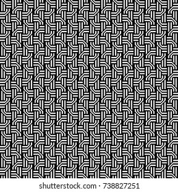 Patrón sin fisuras con nudos industriales blancos negros, líneas rayadas rectas y diagonales. Vector de fondo futurista. Efecto de ilusión óptica. Azulejo geométrico en estilo op art.