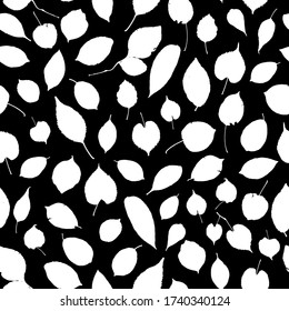 Seamless pattern black white leaves silhouette collection. nature scandinavian style background. decor trend of the season. Can be used for Gift wrap fabrics wallpapers. Vector