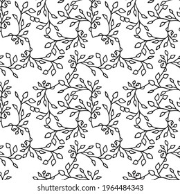 seamless pattern. black and white leaves, plants. print, wallpaper, cover. simple design. doodle. 