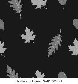 Seamless pattern of black and white leaves