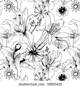 seamless pattern with black and white lily