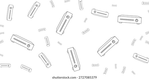 Video Un patrón sin fisuras de dibujos de líneas en blanco y negro de consolas de juego dispersas por un fondo blanco.