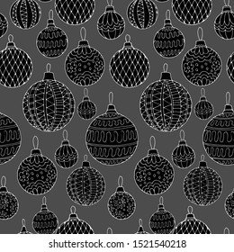 seamless pattern, black and white linear pattern, Christmas tree balls set
