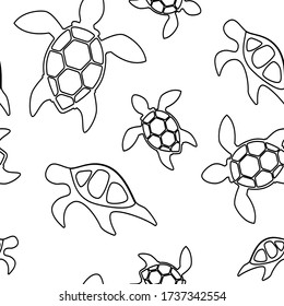 seamless pattern with black and white linear tropical turtles. Modern abstract design for packaging, paper, cover, fabric, interior decor