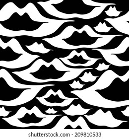 Seamless pattern of black and white lips.Vector background.