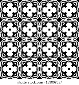 Seamless pattern in black and white made of floral elements