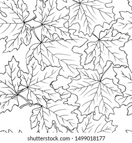 seamless pattern in black and white with maple leaves