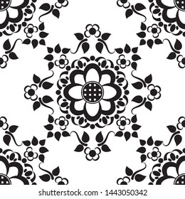 Seamless pattern with black and white mehndi lace of flower buta decoration items on white background. Vector floral wedding decorative elements isolated.