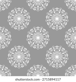 seamless pattern, black and white, monochrome, mandala, floral, lotus flower, repeating background, ornamental, decorative, oriental, Indian, ethnic, tribal, bohemian, boho, wallpaper, textile design, fabric print, vector, illustration, drawing, hand-drawn, intricate, detailed, symmetry, geometrical, spiritual, yoga, meditation, zentangle, tattoo design, damask, batik, tileable, vintage, elegant, abstract, graphic, backdrop, texture, wrapper, packaging, adult coloring book, contrast, stylized, traditional, art, nature, culture, retro.