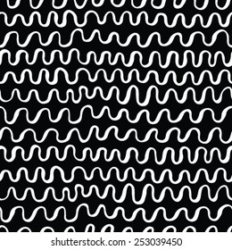 Seamless pattern in black and white on black background. 