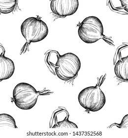 Seamless pattern with black and white onion