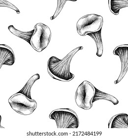 Seamless pattern with black and white oyster mushroom