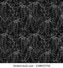 Seamless pattern in black and white with a picture of peas