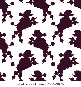 Seamless pattern with black and white poodle silhouette. Pretty vector illustration. Cute background with dogs. Design element can be used for children's room wallpaper, book cover, wrapper