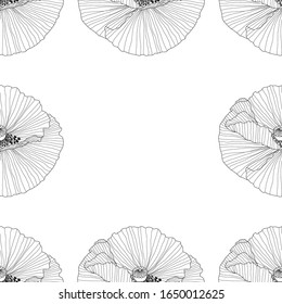 seamless pattern of black and white poppies.