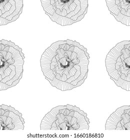 seamless pattern of black and white poppies