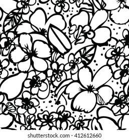 Seamless Pattern of black and white poppies
