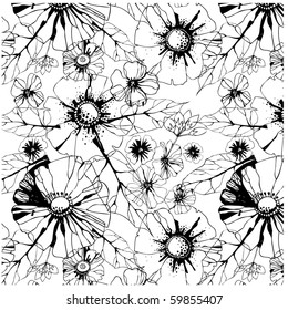 seamless pattern with black and white poppy