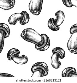 Seamless pattern with black and white porcini