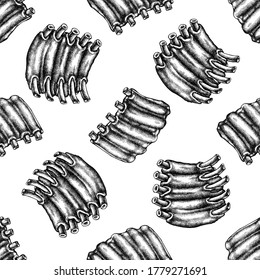 Seamless pattern with black and white Pork ribs