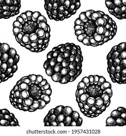 Seamless pattern with black and white raspberry