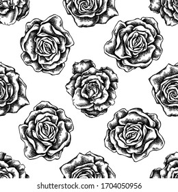 Seamless pattern with black and white roses