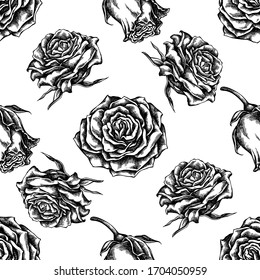 Seamless pattern with black and white roses