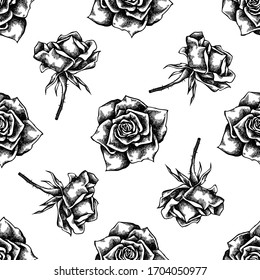 Seamless pattern with black and white roses