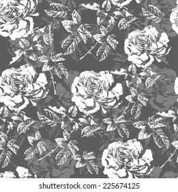 Seamless pattern with black and white roses