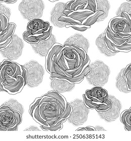 Seamless pattern with black and white roses. Abstract illustration.