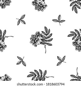 Seamless pattern with black and white rowan