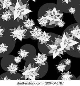 seamless pattern in black and white shades in the form of a floral ornament for prints on fabrics, packaging, clothes for decorating frames, covers and interiors
