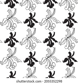 seamless pattern black and white silhouette and tracery silhouette of orchid flower