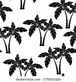 seamless pattern, in black and white, silhouettes of palm trees, ornamental for wallpaper and fabric, background for design