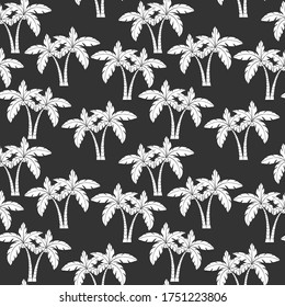 seamless pattern, in black and white, silhouettes of palm trees, ornamental for wallpaper and fabric, background for design