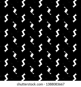 Seamless pattern in black and white, simple geometric shapes or signs like zigzag fragments. Textile. Tile. Vector illustration.