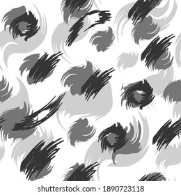 Patrón sin foco. Patrón blanco y negro con manchas negras que imitan la piel natural. Resumen de textura exótica. Para la decoración, tela, textiles, papel pintado.