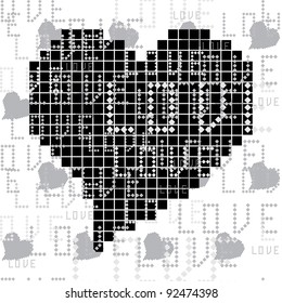 seamless pattern with black and white square of the heart