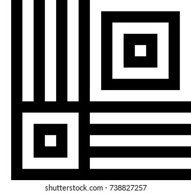 Seamless pattern with black white squares and striped lines. Optical illusion, illusive effect. Kinetic tile in op art. Vector hypnotic background, texture. Geometric frame, vibrant design.