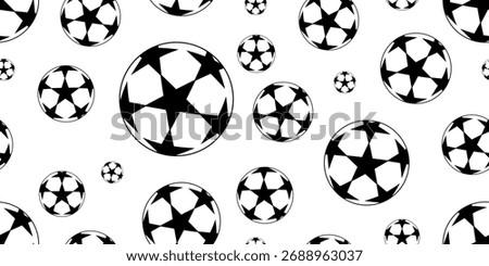 Seamless pattern of black and white star balls, abstract geometric sports design background