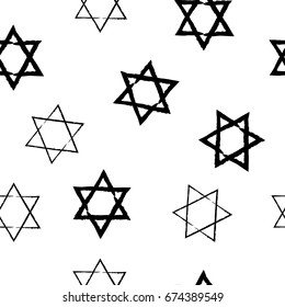 Seamless Pattern of Black and white Stars of David on White Background