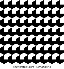 Seamless pattern with black white straight striped lines. Simple optical illusion, illusive effect. Kinetic tile in op art. Vector hypnotic background, texture. Decorative frame, vibrant design.