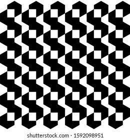 Seamless pattern with black white straight striped lines. Simple optical illusion, illusive effect. Kinetic tile in op art. Vector hypnotic background, texture. Decorative frame, vibrant design.